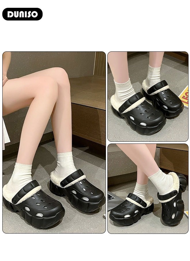 House Slippers for Women,Washable Lined Clogs, Fashion Warm Shoes with Thick Sole, Comfortable Home Fuzzy Slippers, Lightweight Non Slip House Shoes For Cozy Indoor Outdoor
