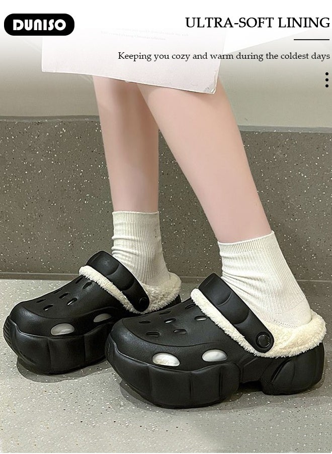 House Slippers for Women,Washable Lined Clogs, Fashion Warm Shoes with Thick Sole, Comfortable Home Fuzzy Slippers, Lightweight Non Slip House Shoes For Cozy Indoor Outdoor