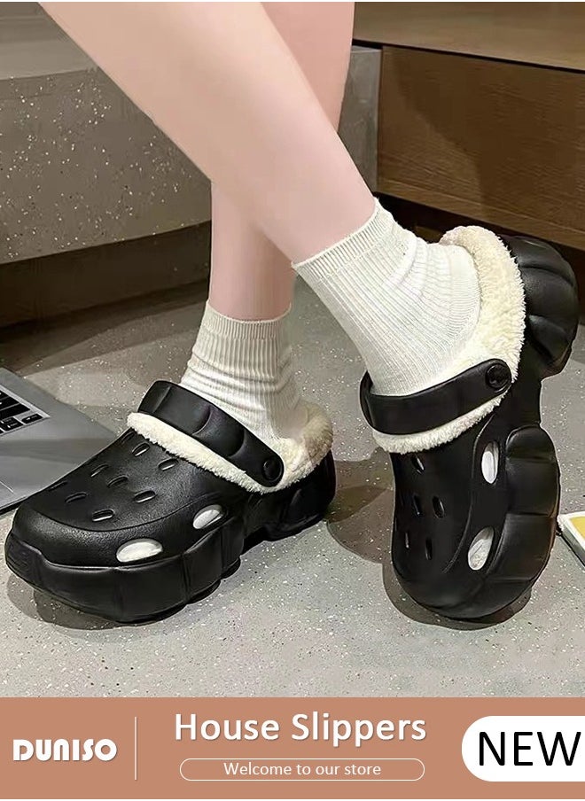 House Slippers for Women,Washable Lined Clogs, Fashion Warm Shoes with Thick Sole, Comfortable Home Fuzzy Slippers, Lightweight Non Slip House Shoes For Cozy Indoor Outdoor