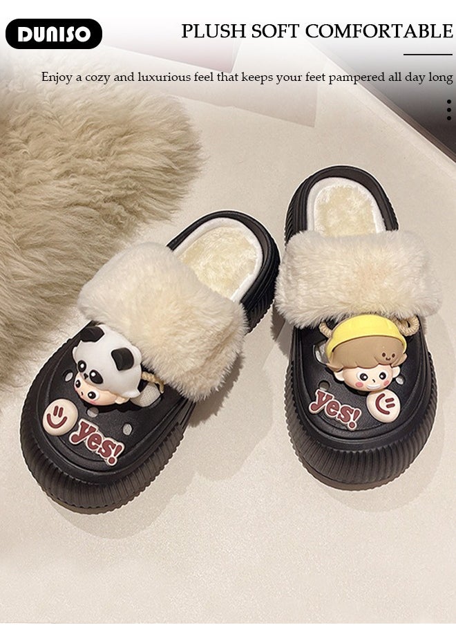 House Slippers for Women,Washable Lined Clogs, Fashion Warm Shoes with Thick Sole, Comfortable Home Fuzzy Slippers, Lightweight Non Slip House Shoes For Cozy Indoor Outdoor