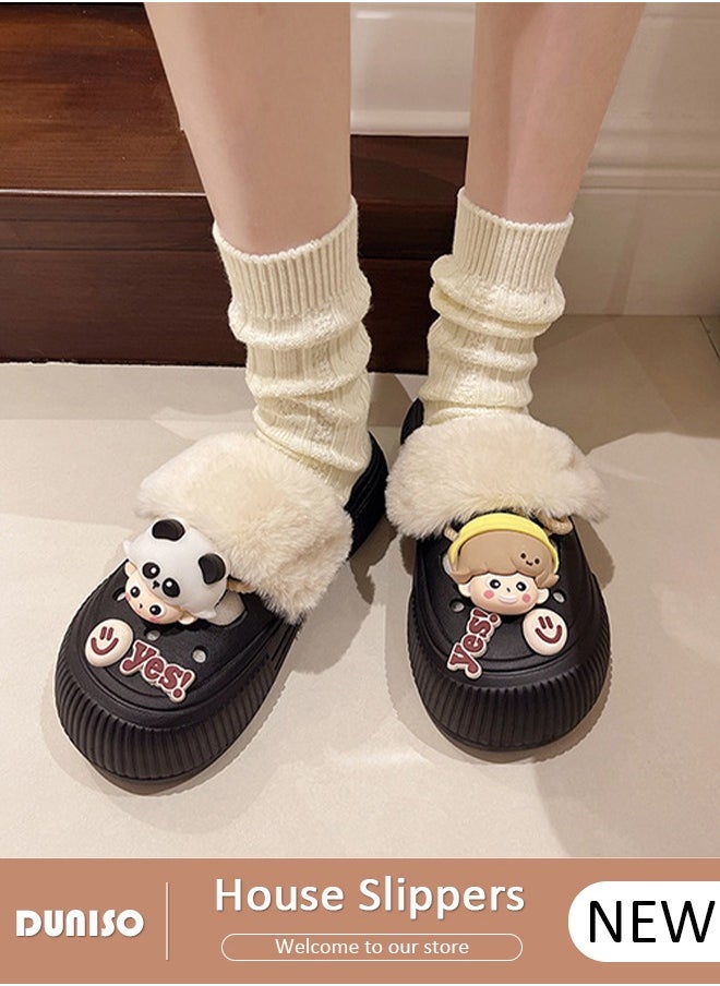 House Slippers for Women,Washable Lined Clogs, Fashion Warm Shoes with Thick Sole, Comfortable Home Fuzzy Slippers, Lightweight Non Slip House Shoes For Cozy Indoor Outdoor