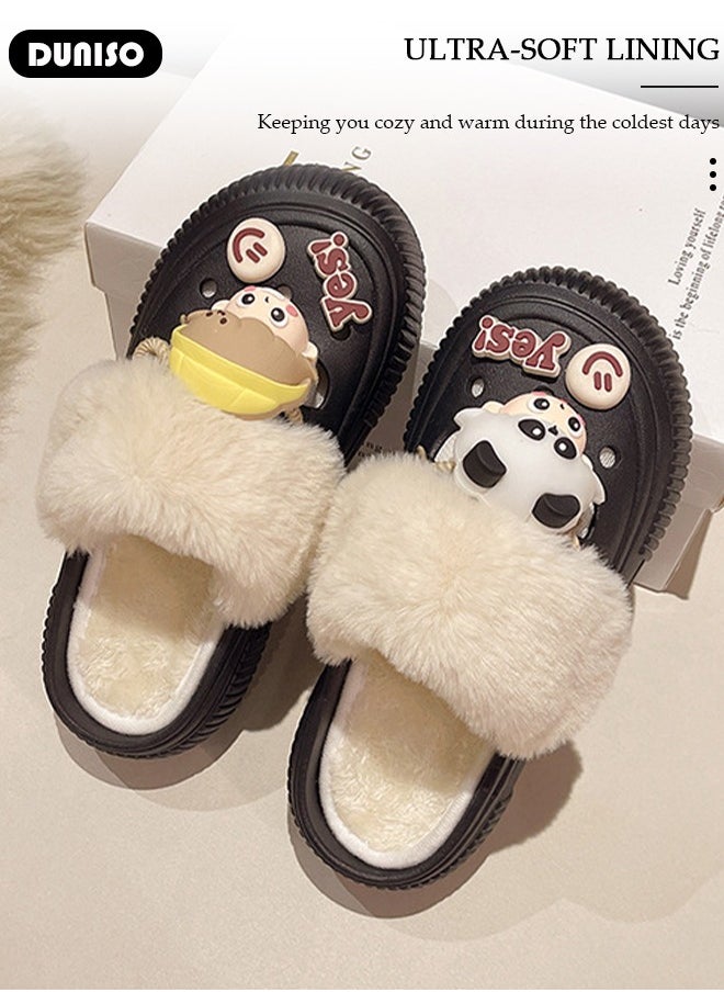 House Slippers for Women,Washable Lined Clogs, Fashion Warm Shoes with Thick Sole, Comfortable Home Fuzzy Slippers, Lightweight Non Slip House Shoes For Cozy Indoor Outdoor