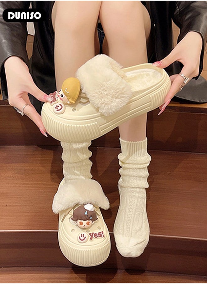 House Slippers for Women,Washable Lined Clogs, Fashion Warm Shoes with Thick Sole, Comfortable Home Fuzzy Slippers, Lightweight Non Slip House Shoes For Cozy Indoor Outdoor