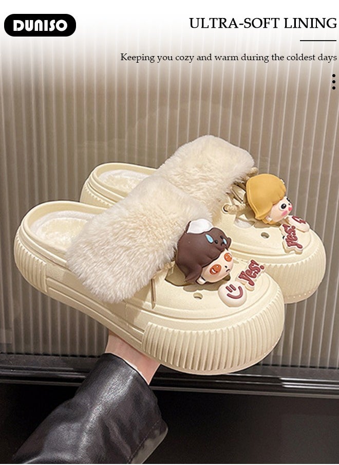 House Slippers for Women,Washable Lined Clogs, Fashion Warm Shoes with Thick Sole, Comfortable Home Fuzzy Slippers, Lightweight Non Slip House Shoes For Cozy Indoor Outdoor