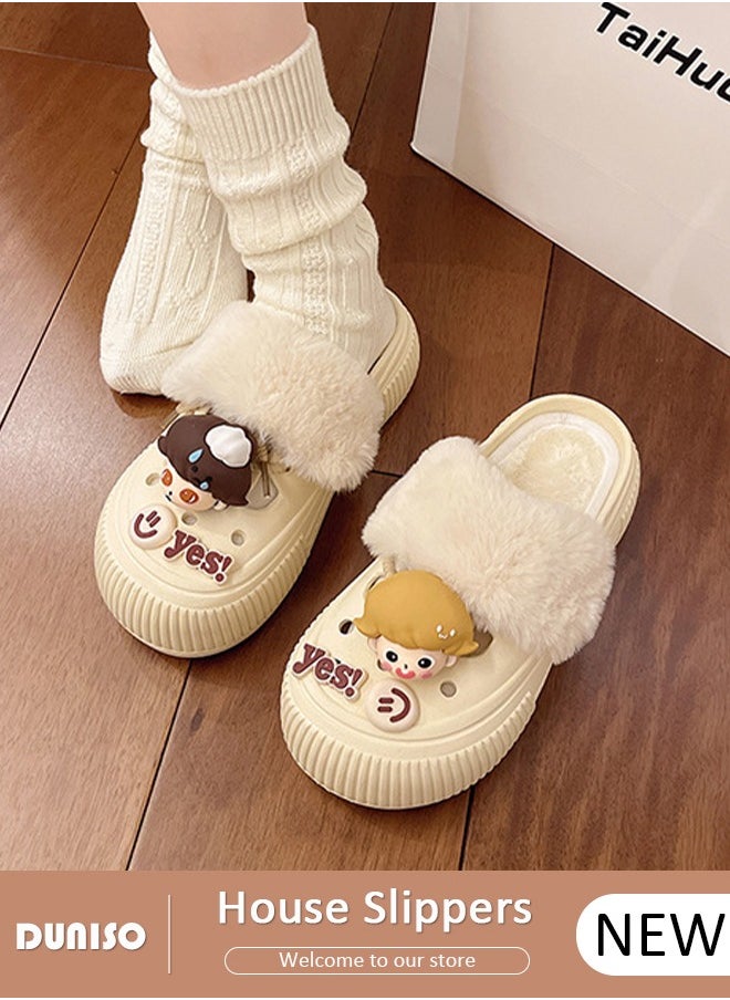 House Slippers for Women,Washable Lined Clogs, Fashion Warm Shoes with Thick Sole, Comfortable Home Fuzzy Slippers, Lightweight Non Slip House Shoes For Cozy Indoor Outdoor