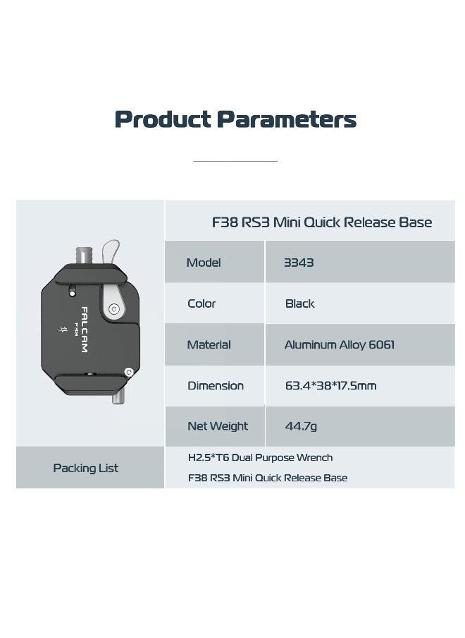 For FALCAM F38 Quick Release Base Mount for DJI RS 3 Mini Gimbal Stabilizer, Aluminum Camera Accessory Fits for DJI RS 3 Mini Gimbal Stabilizer, Base Mount Only