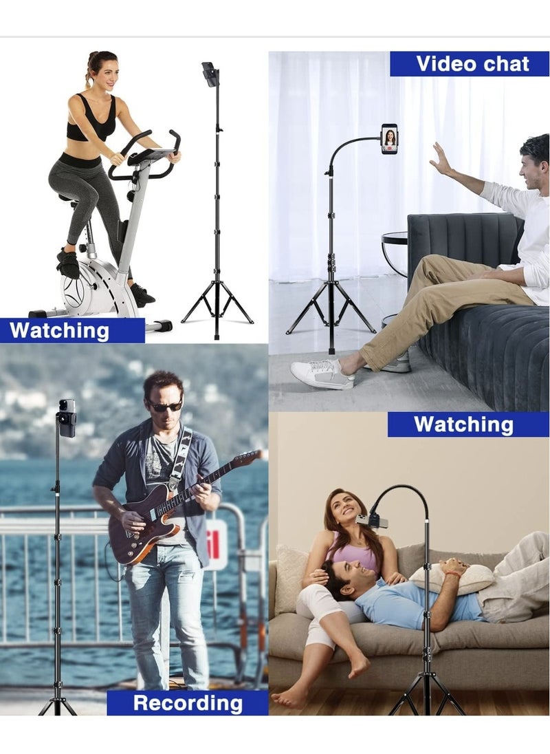 Tall Phone Tripod & Selfie Stick, 170cm Flexible Heavy Duty Metal iPhone Tripod Stand, Gooseneck Overhead Tripod for iPhone 15 14 13 Pro Max / 13 Pro / 13 12 11, Android Cell Phone (Black)