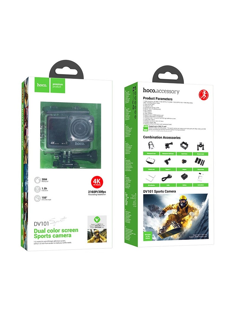 hoco DV101 Dual Color Screen Sports Camera – 4K/30fps Video, 16MP Photos, 30M Waterproof, WiFi Connectivity