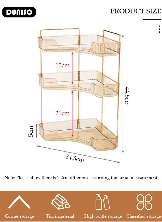 Countertop Organizer for Bathroom Corner, 3 Tier Versatile Counter Shelf, Makeup Organizer for Cosmetic, Lipsticks,Toiletries, Perfume,Kitchen Corner Standing Rack