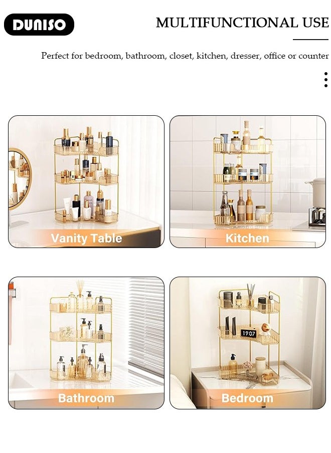 Countertop Organizer for Bathroom Corner, 3 Tier Versatile Counter Shelf, Makeup Organizer for Cosmetic, Lipsticks,Toiletries, Perfume,Kitchen Corner Standing Rack