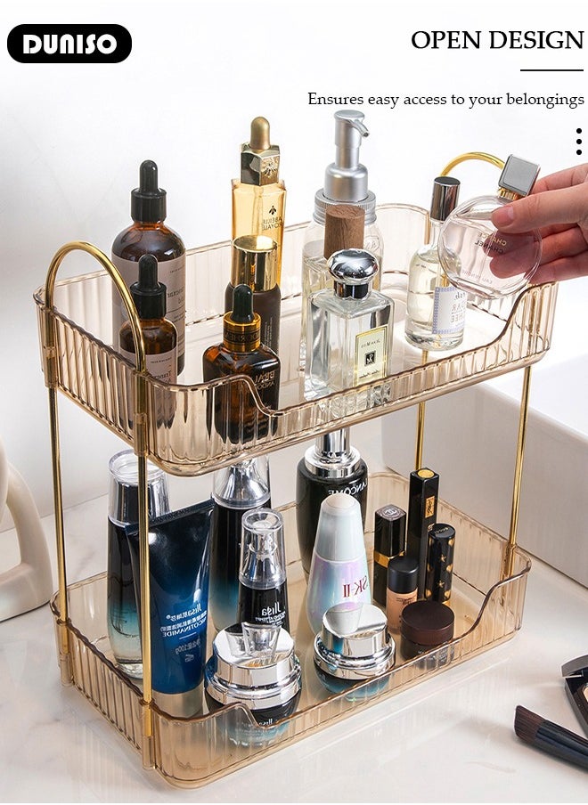 Bathroom Counter Organizer Countertop Storage,2-Tier Cosmetics Skincare Shelf Organizer with Portable Handle, Makeup Organizer Perfume for Dresser Vanity Tray, Spice Rack Organizer for Kitchen