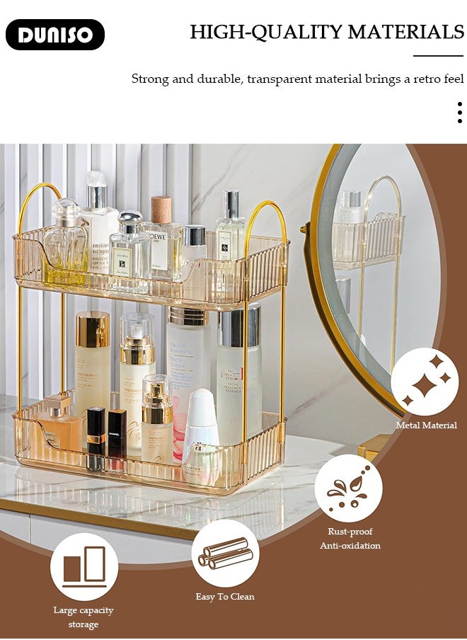 Bathroom Counter Organizer Countertop Storage,2-Tier Cosmetics Skincare Shelf Organizer with Portable Handle, Makeup Organizer Perfume for Dresser Vanity Tray, Spice Rack Organizer for Kitchen