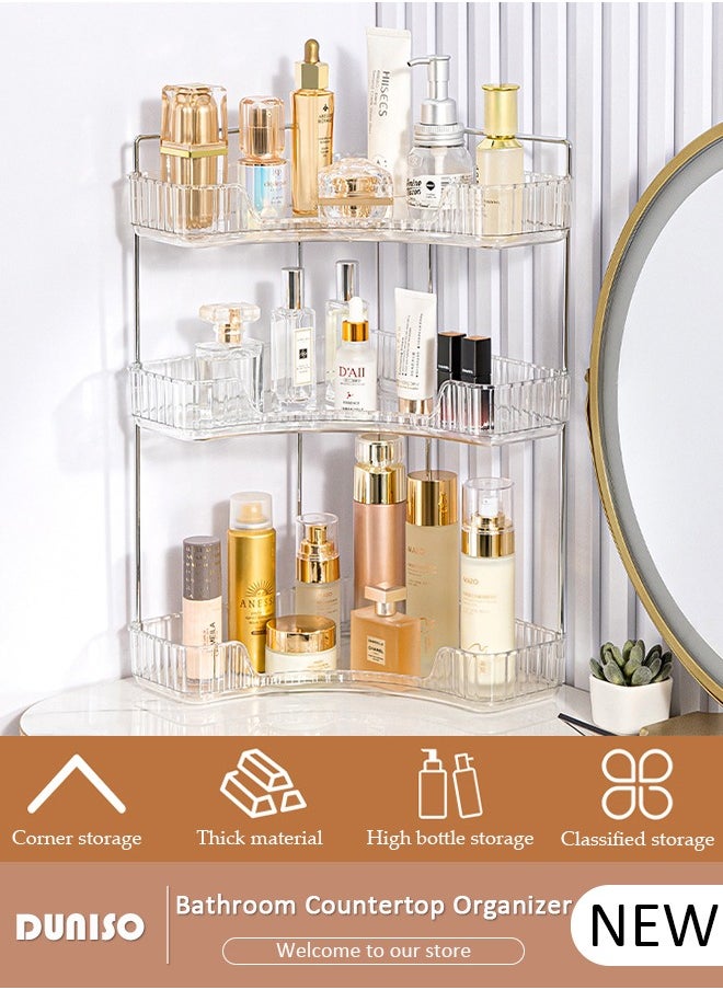 3-Tier Corner Bathroom Countertop Organizer, 3 Tiers Versatile Counter Shelf, Vanity Trays for Bathroom Counter, Makeup Organizer, Perfume Tray, Kitchen Spice Rack, Fits 90 Corner