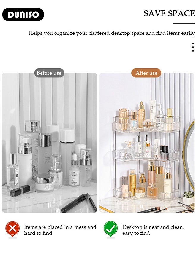 3-Tier Corner Bathroom Countertop Organizer, 3 Tiers Versatile Counter Shelf, Vanity Trays for Bathroom Counter, Makeup Organizer, Perfume Tray, Kitchen Spice Rack, Fits 90 Corner