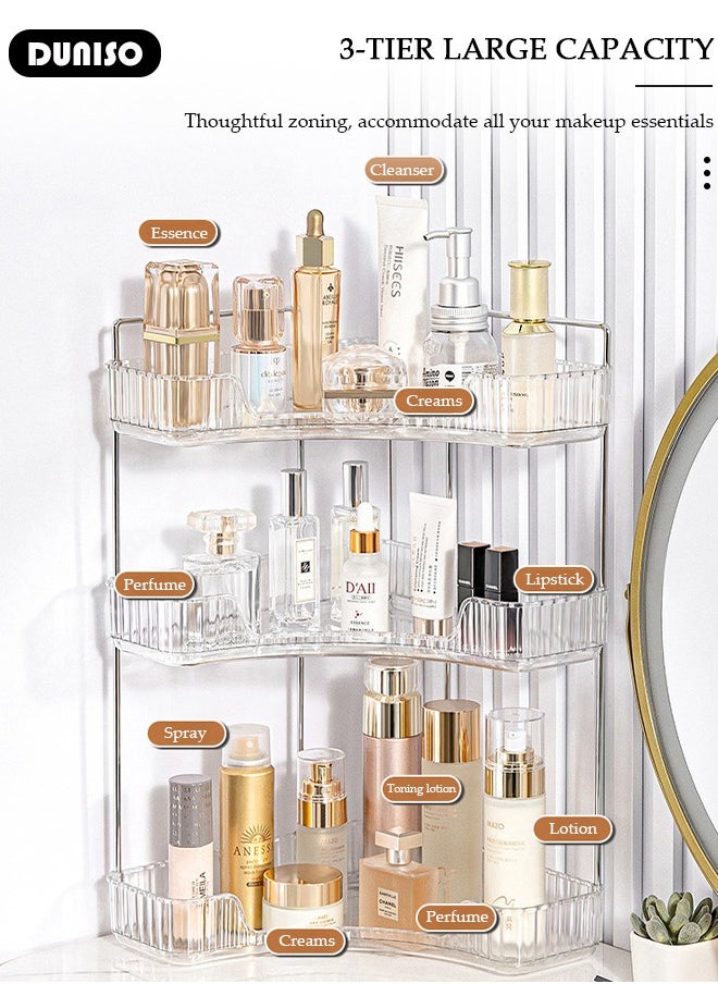 3-Tier Corner Bathroom Countertop Organizer, 3 Tiers Versatile Counter Shelf, Vanity Trays for Bathroom Counter, Makeup Organizer, Perfume Tray, Kitchen Spice Rack, Fits 90 Corner