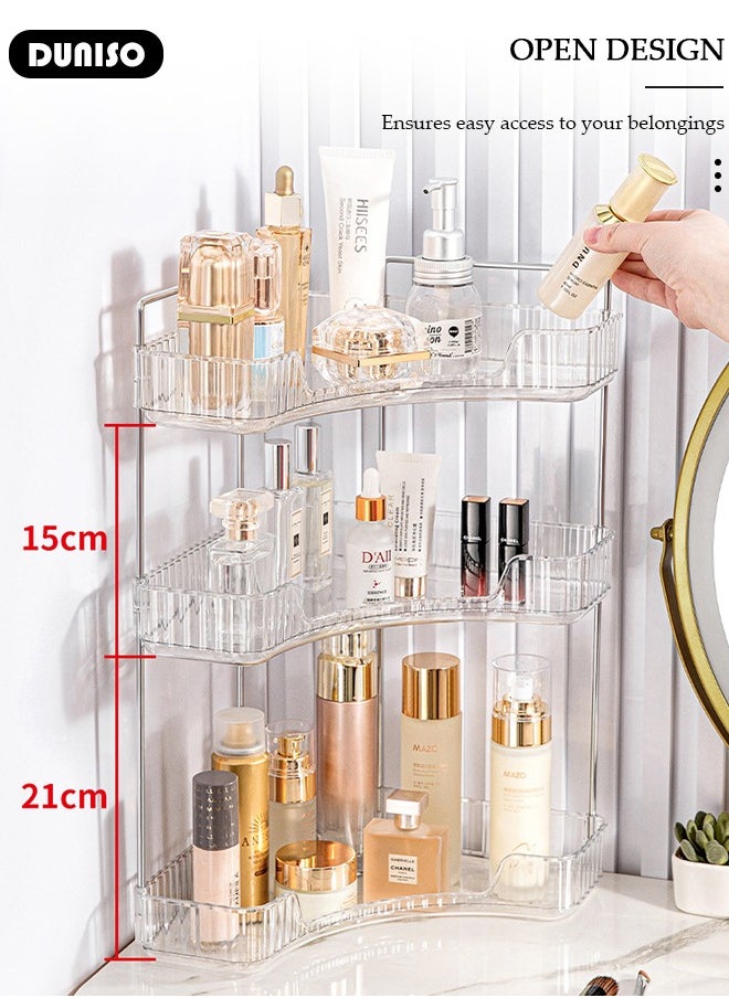 3-Tier Corner Bathroom Countertop Organizer, 3 Tiers Versatile Counter Shelf, Vanity Trays for Bathroom Counter, Makeup Organizer, Perfume Tray, Kitchen Spice Rack, Fits 90 Corner