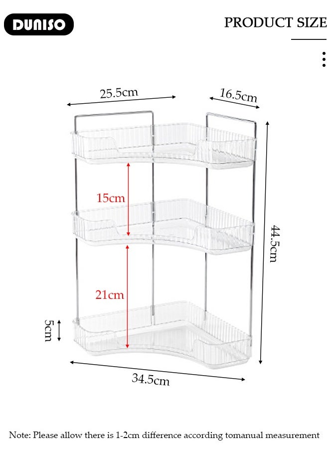 3-Tier Corner Bathroom Countertop Organizer, 3 Tiers Versatile Counter Shelf, Vanity Trays for Bathroom Counter, Makeup Organizer, Perfume Tray, Kitchen Spice Rack, Fits 90 Corner