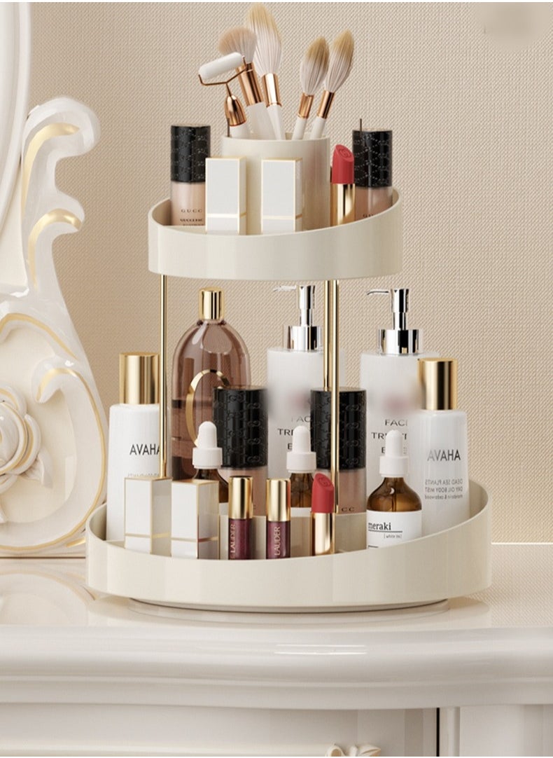 2 Tier Rotating Makeup Organizer,360° Spinning Storage Case,Large Capacity Bathroom Countertop Organizer, Cosmetic Storage & Bathroom Organizer for Skincare, Perfume, Beauty, Make up, Lipstick, Brushes