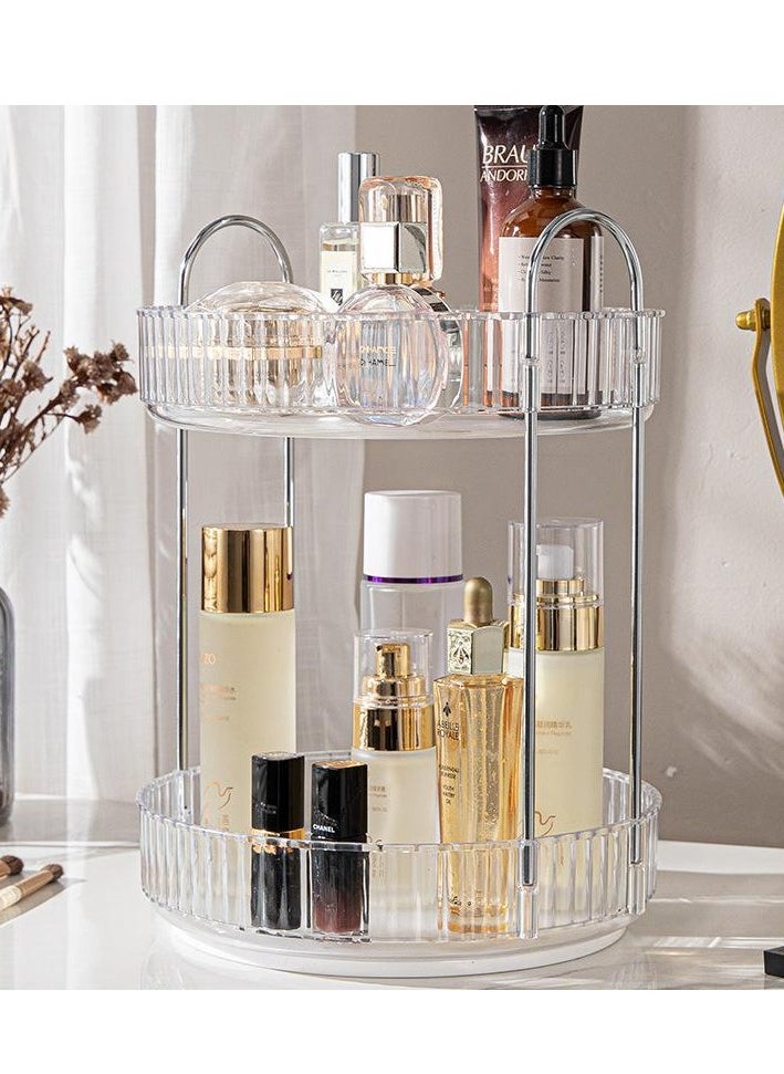 360° Rotating Makeup Organizer for Vanity, Bathroom Countertop Organizer Spinning Perfume Organizer, High-Capacity Cosmetic and Skincare Dresser Make Up Holder Rack, Clear Bathroom Counter Organizer for Cosmetics, Lipsticks, Spinning (2 Tier)