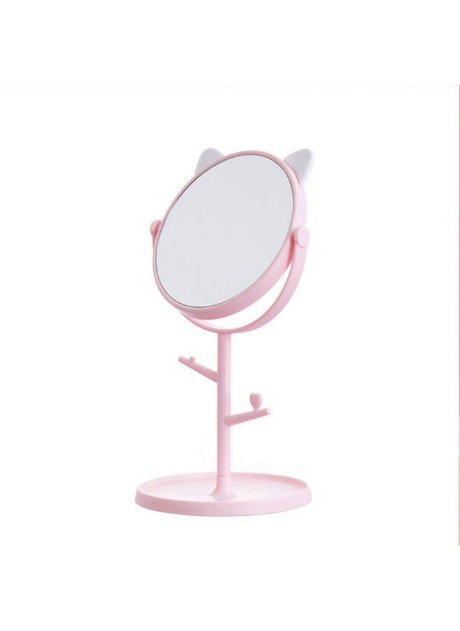 pepplo Tabletop Cat Shape Makeup Mirror Shaving Mirror, Free Standing Table Vanity Mirror On Stand With Rotation (1Pcs, Pink) Round, Framed