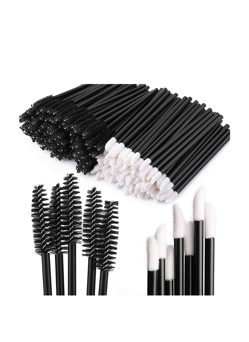 Tbestmax 200 Disposable Mascara Wand Spoolies and Lip Brushes, Lipstick Lipgloss Applicator for Eyebrow Eyelash Extension Makeup Kits Black