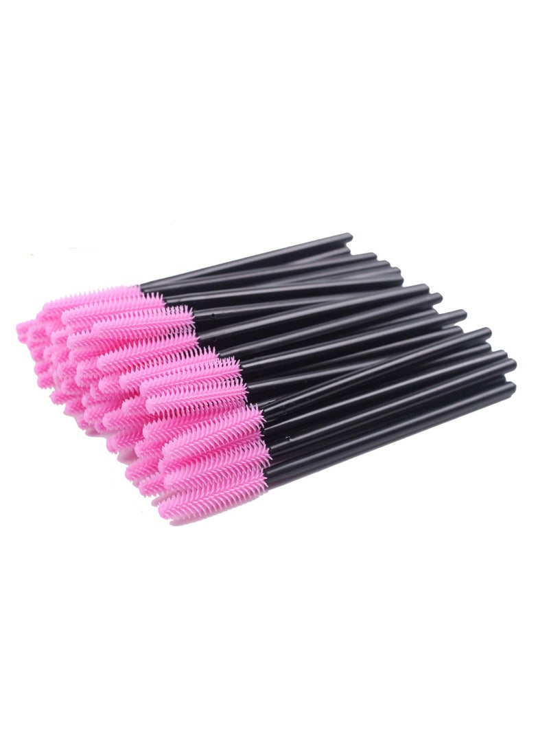 BIHRTC Pack of 100 One-Off Disposable Silicone Eyelash Mascara Brushes Wands Applicator Eyebrow Brush Makeup Tool Kit Set Deep pink