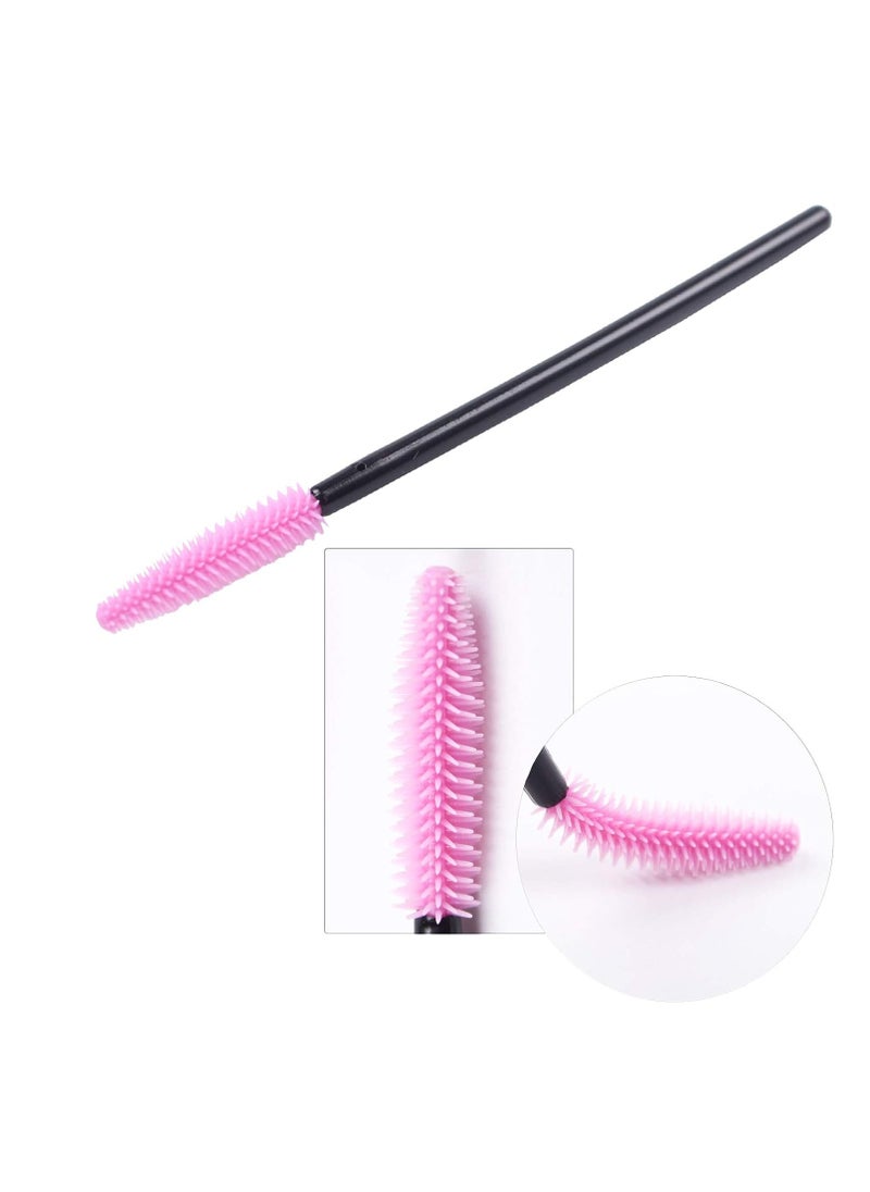 BIHRTC Pack of 100 One-Off Disposable Silicone Eyelash Mascara Brushes Wands Applicator Eyebrow Brush Makeup Tool Kit Set Deep pink