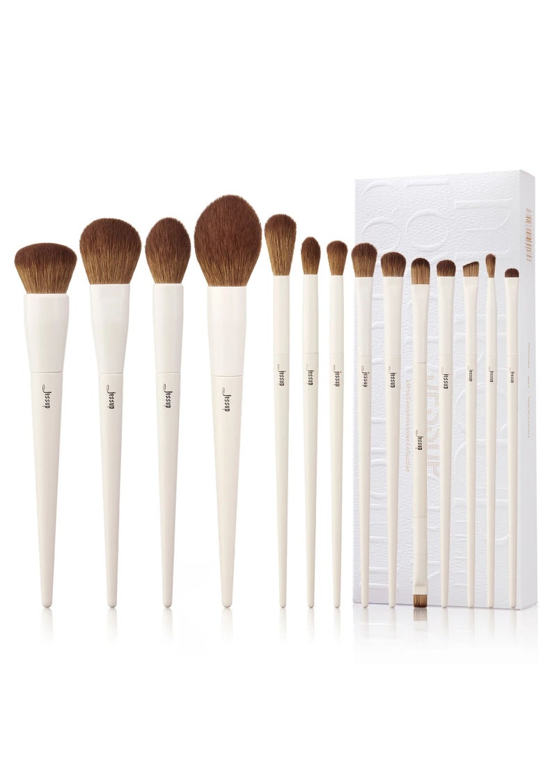 Jessup Vegan Makeup Brushes Set Professional Eco-friendly Synthetic Powder Foundation Highlight Concealer Eyeshadow Blending Eyebrow Liner Spoolie Brush Set Light Grey 14pcs T329