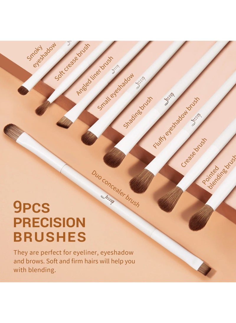 Jessup Vegan Makeup Brushes Set Professional Eco-friendly Synthetic Powder Foundation Highlight Concealer Eyeshadow Blending Eyebrow Liner Spoolie Brush Set Light Grey 14pcs T329