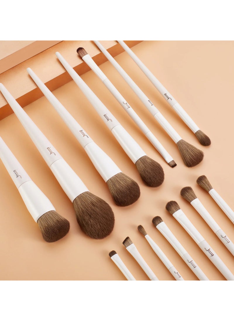 Jessup Vegan Makeup Brushes Set Professional Eco-friendly Synthetic Powder Foundation Highlight Concealer Eyeshadow Blending Eyebrow Liner Spoolie Brush Set Light Grey 14pcs T329