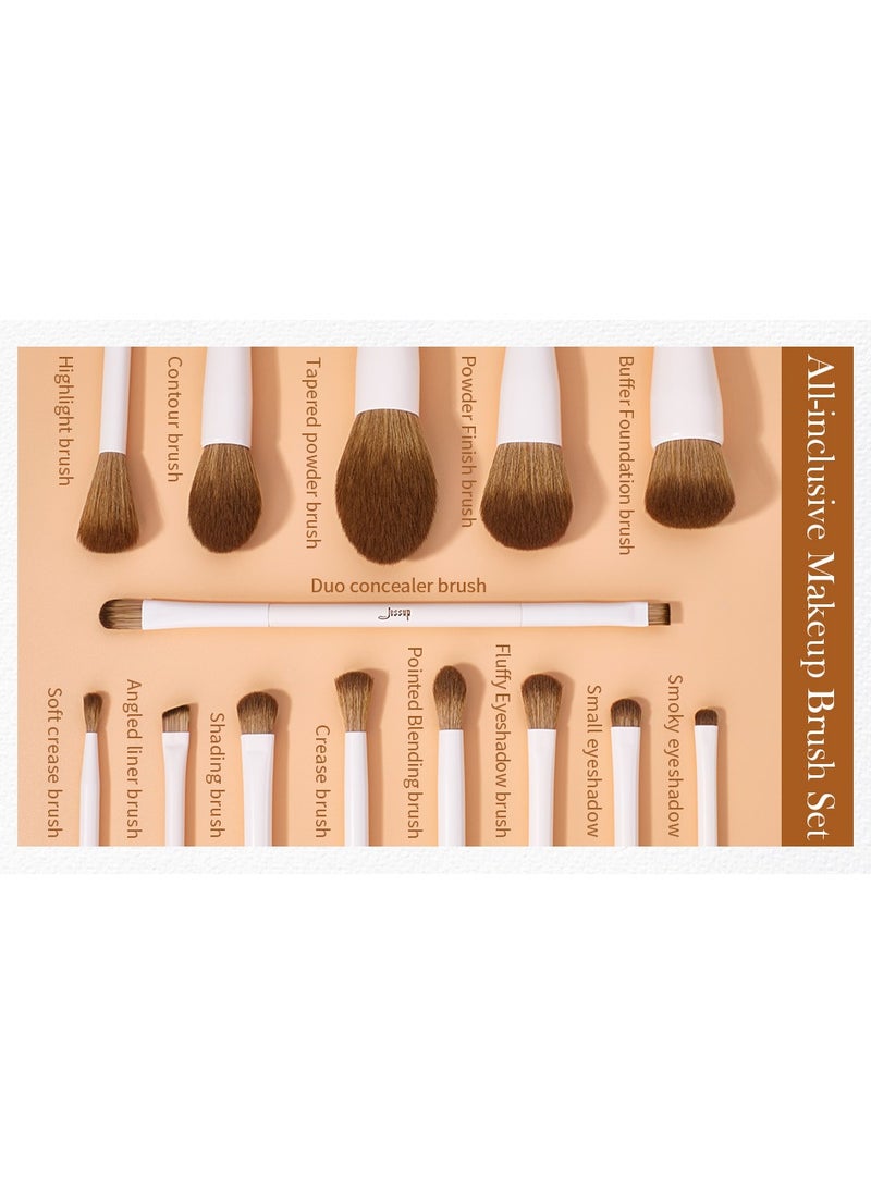 Jessup Vegan Makeup Brushes Set Professional Eco-friendly Synthetic Powder Foundation Highlight Concealer Eyeshadow Blending Eyebrow Liner Spoolie Brush Set Light Grey 14pcs T329