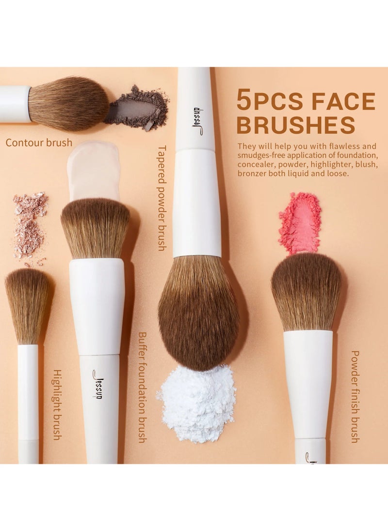 Jessup Vegan Makeup Brushes Set Professional Eco-friendly Synthetic Powder Foundation Highlight Concealer Eyeshadow Blending Eyebrow Liner Spoolie Brush Set Light Grey 14pcs T329