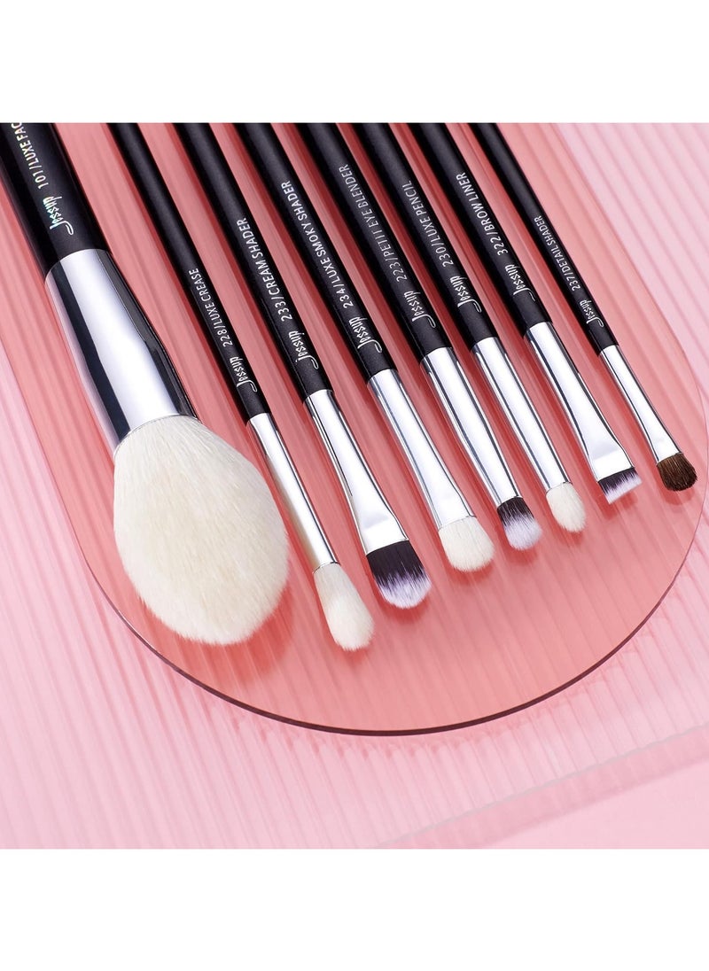 Jessup 25Pcs Professional Makeup Brush Set Foundation Powder Concealer Eyeshadow Blending Blush Highlighter Natural-Synthetic Hair Brushes (Black/Silver) T175