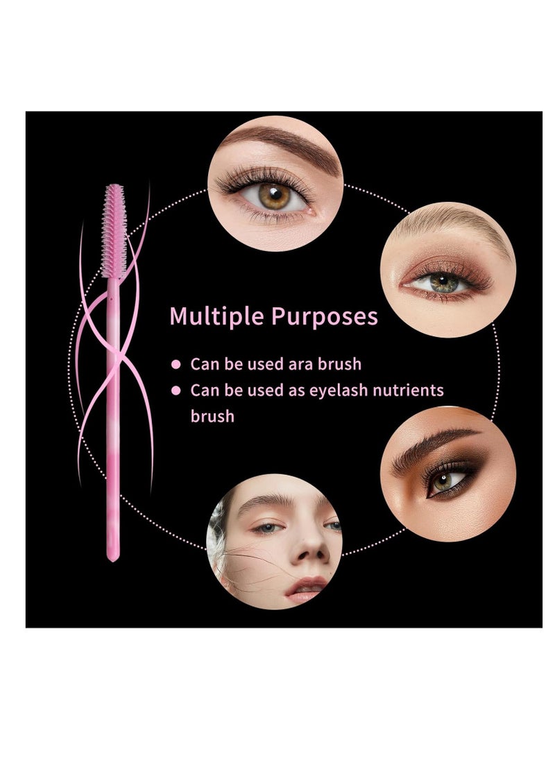 Upgrade 100pcs Silicone Mascara Wands, Disposable Mascara Wand, Silicone Spoolies, Soft Lash Spoolies Brush for Eyelash Extensions, Lift and Brow Two-toned Pole with Containe(Pink)