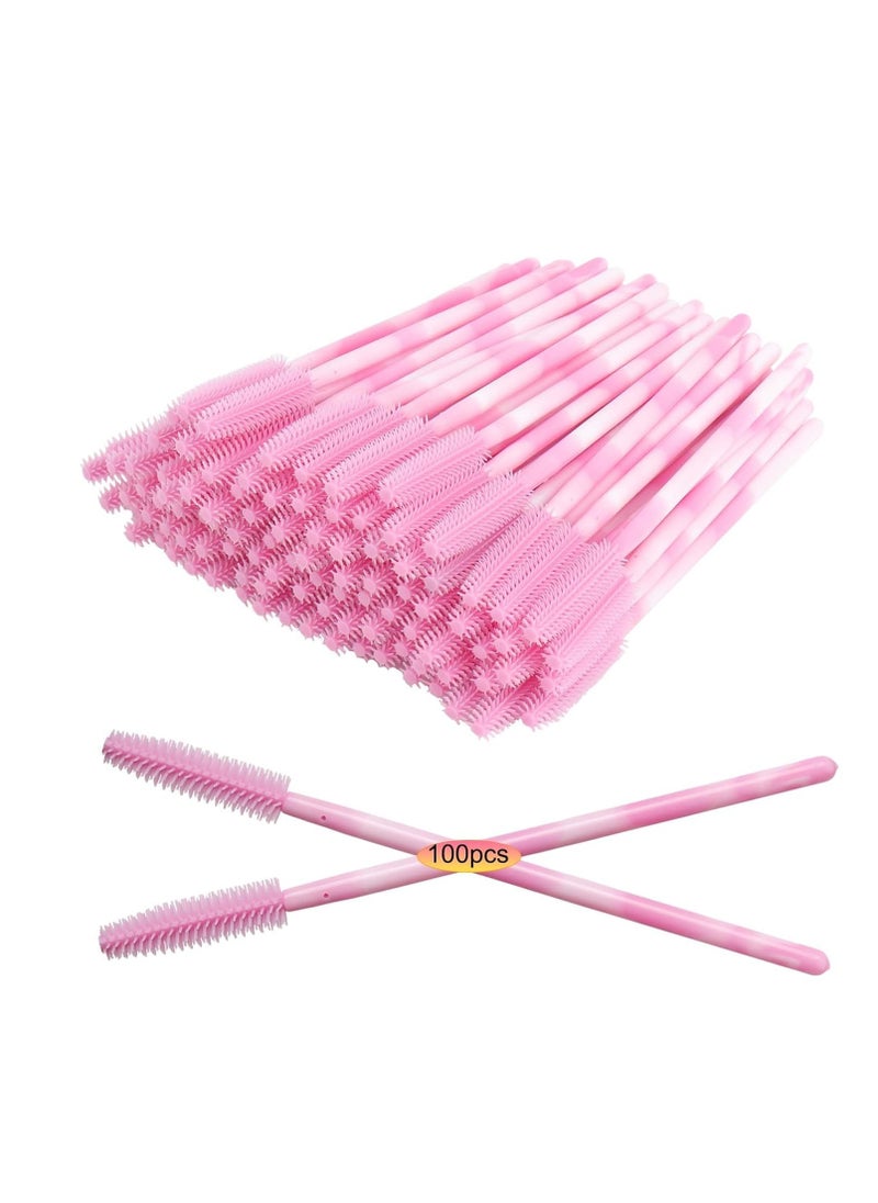 Upgrade 100pcs Silicone Mascara Wands, Disposable Mascara Wand, Silicone Spoolies, Soft Lash Spoolies Brush for Eyelash Extensions, Lift and Brow Two-toned Pole with Containe(Pink)