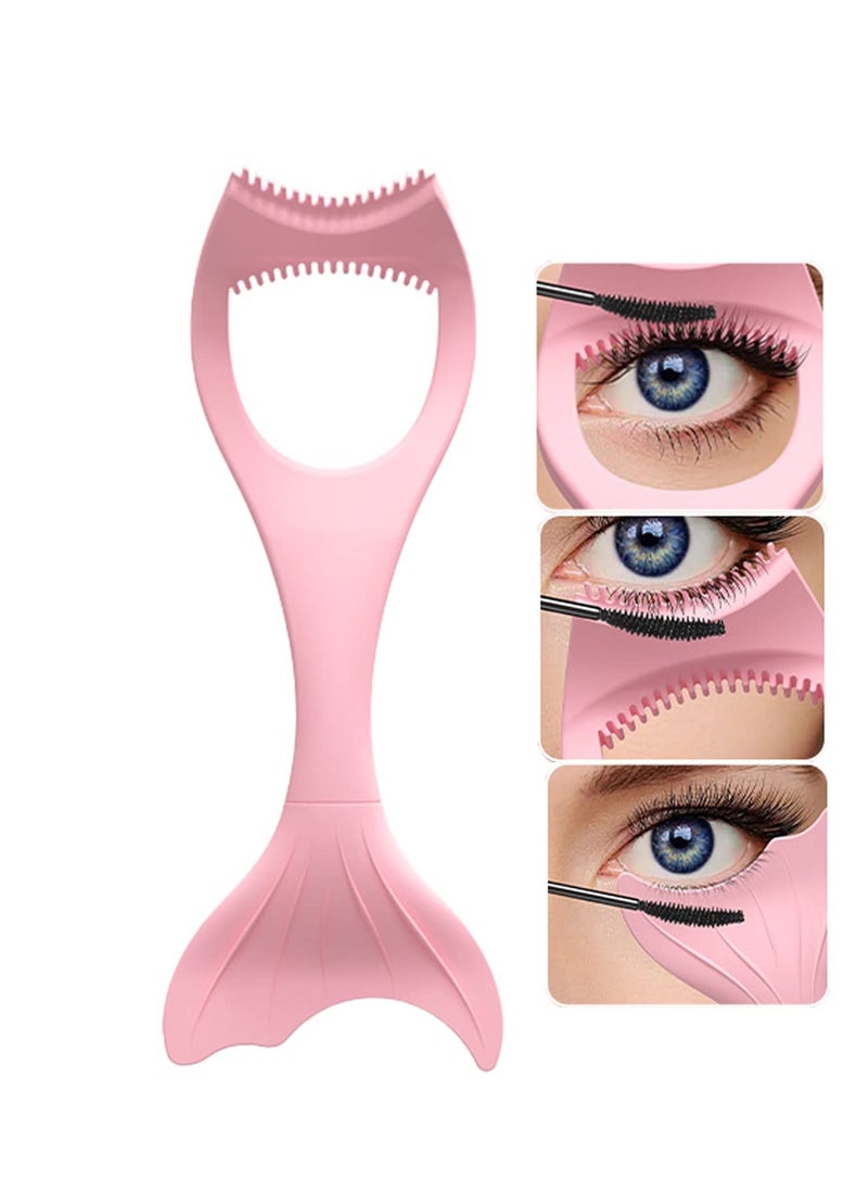 Mermaid Mascara Guard, Silicone Mascara Shield Applicator, Eyelash Comb Cosmetic Tool, Reusable Makeup Eyelash Tool, Detachable (Pink)