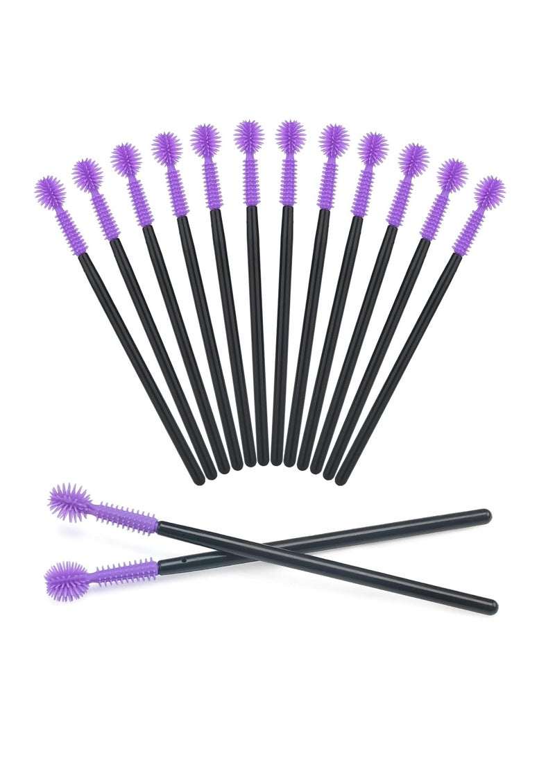 G2PLUS 50PCS Silicone Eyelash Brushes, Disposable Mascara Wands, Adjustable Ball- Shape Eyelash Spoolies, Eyebrow Brushes for Eyelash Extension and Eyebrow (Purple)