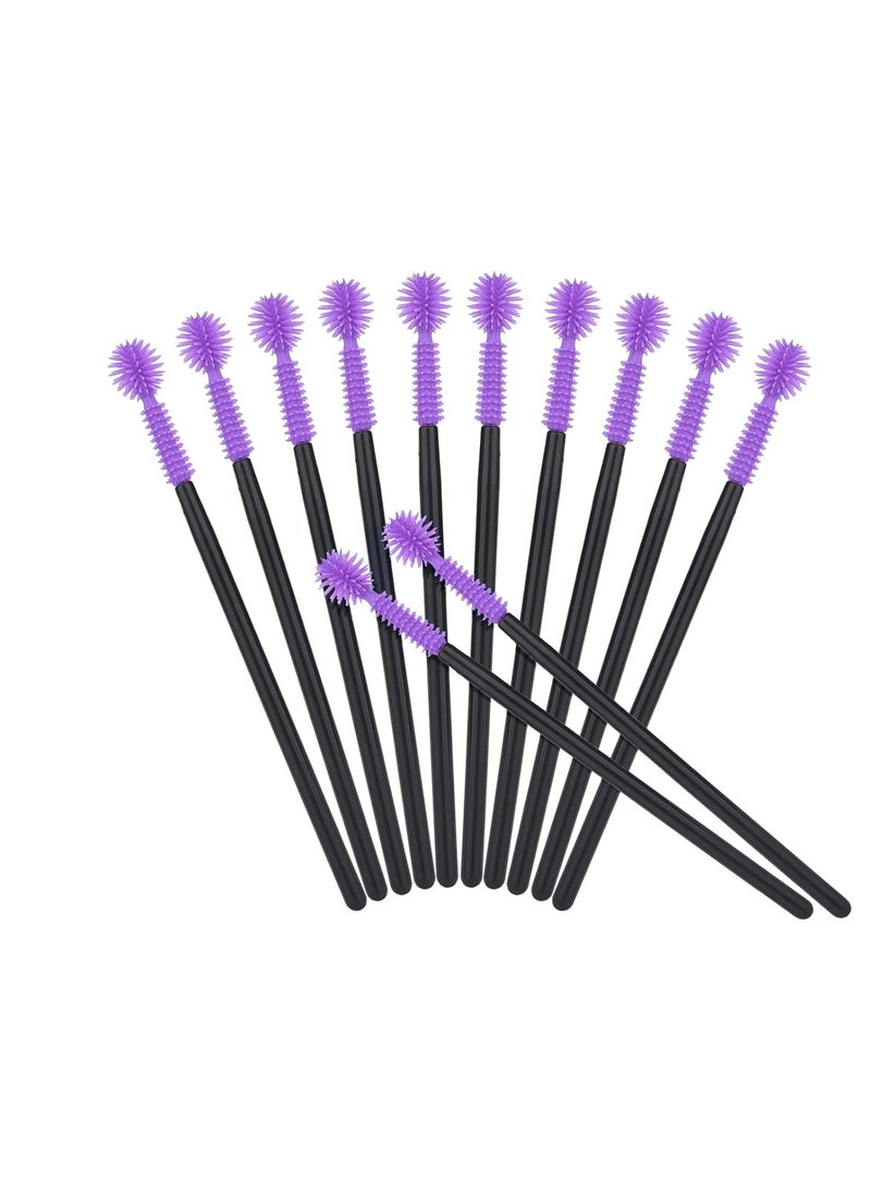 G2PLUS 50PCS Silicone Eyelash Brushes, Disposable Mascara Wands, Adjustable Ball- Shape Eyelash Spoolies, Eyebrow Brushes for Eyelash Extension and Eyebrow (Purple)