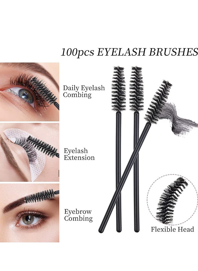 100 Pack Mascara Wand Eyelash Brush Disposable Eye Lash Applicator Makeup Tool Kit (Black-Handle100pcs)