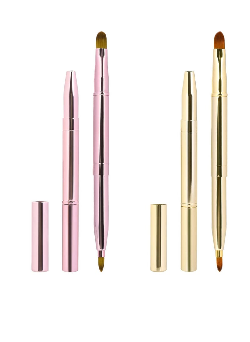 2 Pack Retractable Lip Brush for Lipstick Lip Gloss Double-Ended Lip Makeup Brushes with Cap Lipstick Brush Applicator Travel