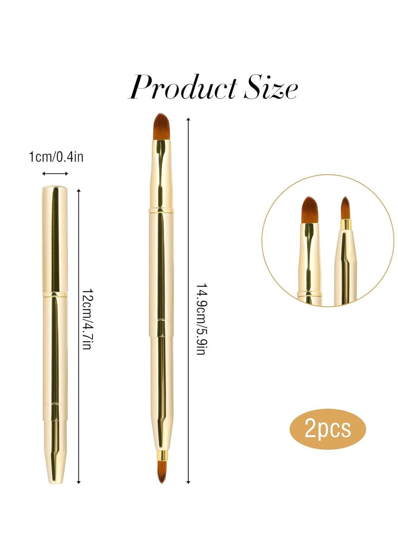 2 Pack Retractable Lip Brush for Lipstick Lip Gloss Double-Ended Lip Makeup Brushes with Cap Lipstick Brush Applicator Travel