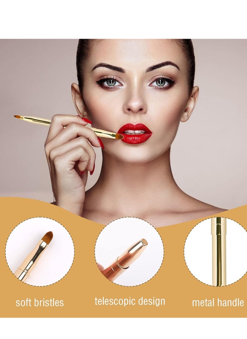 2 Pack Retractable Lip Brush for Lipstick Lip Gloss Double-Ended Lip Makeup Brushes with Cap Lipstick Brush Applicator Travel