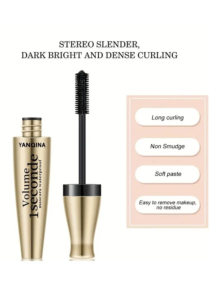 Intense Black Waterproof Mascara for All Skin Types - Long-Lasting, Curling, and Lengthening Formula with Silicone Brush Head for Dramatic Lashes - Smudge-Proof and Sweat-Resistant