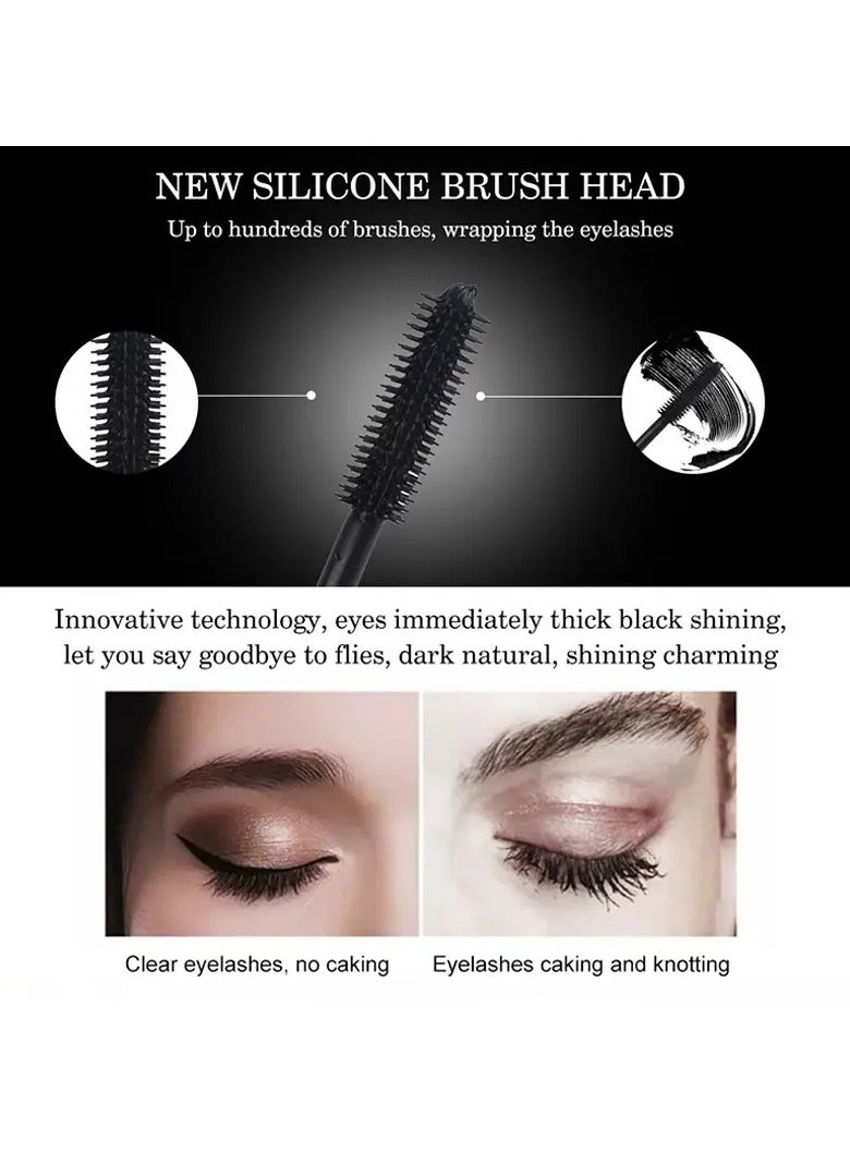 Intense Black Waterproof Mascara for All Skin Types - Long-Lasting, Curling, and Lengthening Formula with Silicone Brush Head for Dramatic Lashes - Smudge-Proof and Sweat-Resistant