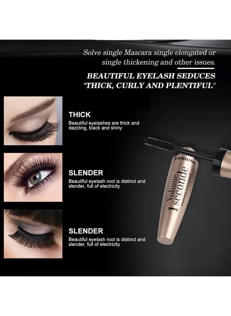 Intense Black Waterproof Mascara for All Skin Types - Long-Lasting, Curling, and Lengthening Formula with Silicone Brush Head for Dramatic Lashes - Smudge-Proof and Sweat-Resistant