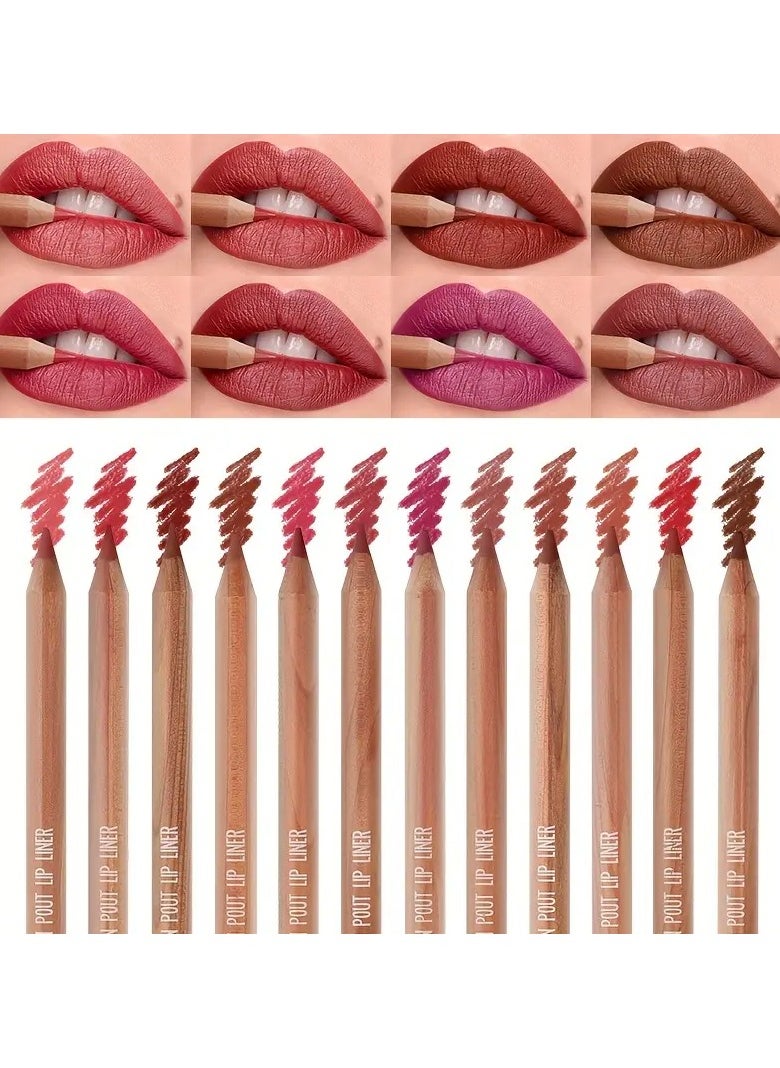 Pudaier Matte Lip Liner Set, 12 Colors, Long-Lasting, Non-Stick, Moisturizing Pencil Lip Makeup, All Skin Types, Diverse & Rich Color Palette