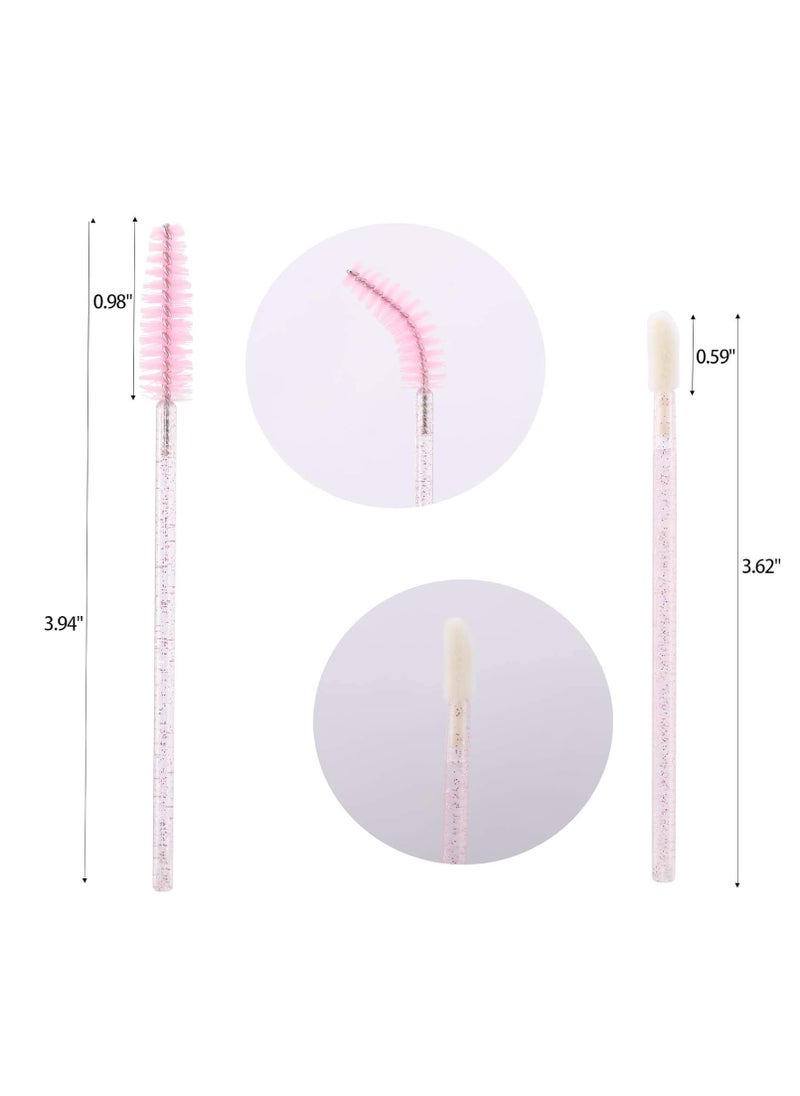 Tbestmax 200 Disposable Mascara Wand and Lipstick Applicator Wands Crystal Lip Gloss Brush Lash Spoolies for Eyelash Extensions (Pink)