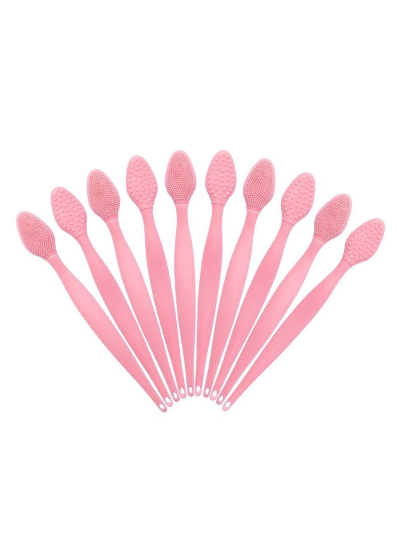 10 Pcs Lip Scrub Brush, Ooloveminso Silicone Lip Scrubber Exfoliator Tool, Soft Double-Side Lip Brush Exfoliating for Dark Lips, Lip Care and Beauty-Pink