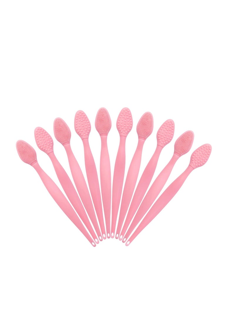 10 Pcs Lip Scrub Brush, Ooloveminso Silicone Lip Scrubber Exfoliator Tool, Soft Double-Side Lip Brush Exfoliating for Dark Lips, Lip Care and Beauty-Pink