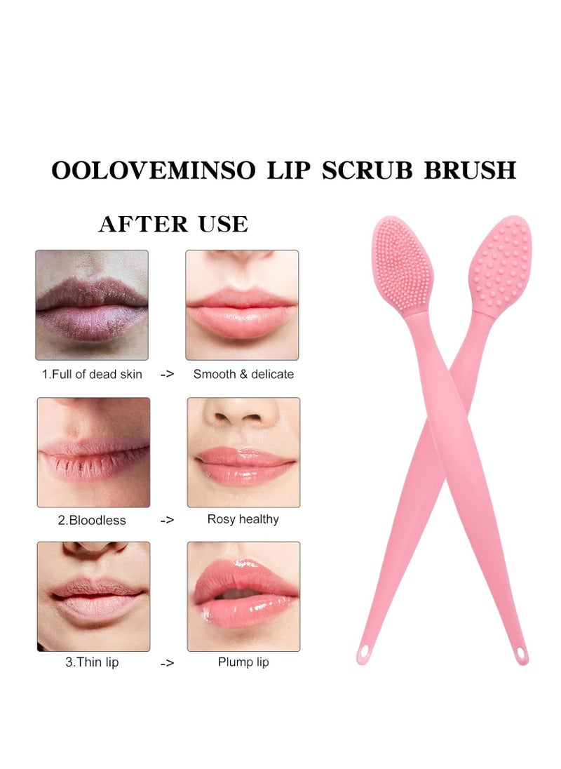 10 Pcs Lip Scrub Brush, Ooloveminso Silicone Lip Scrubber Exfoliator Tool, Soft Double-Side Lip Brush Exfoliating for Dark Lips, Lip Care and Beauty-Pink
